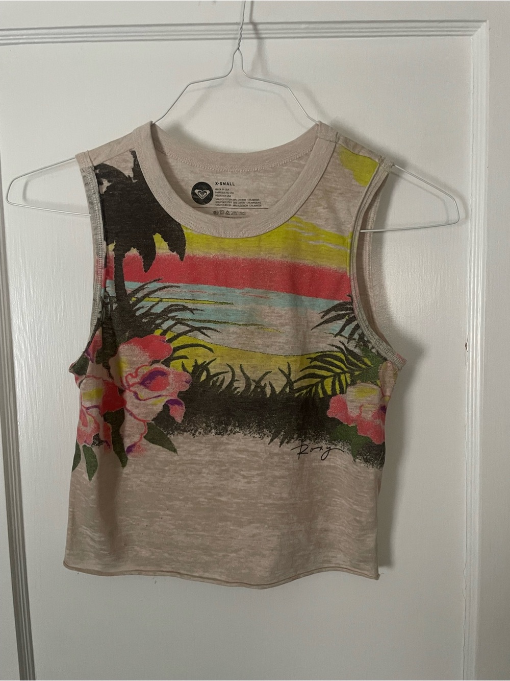 Vintage Y2K Roxy Floral Sunset Sleeveless Cropped Tank Top Women’s Sz XS